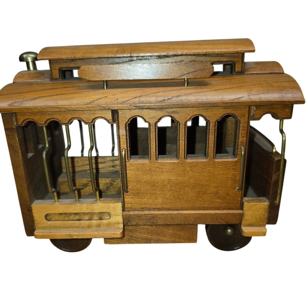 Wooden Trolley Cable Car San Francisco Music Box Rolling Wheels Toy Vintage